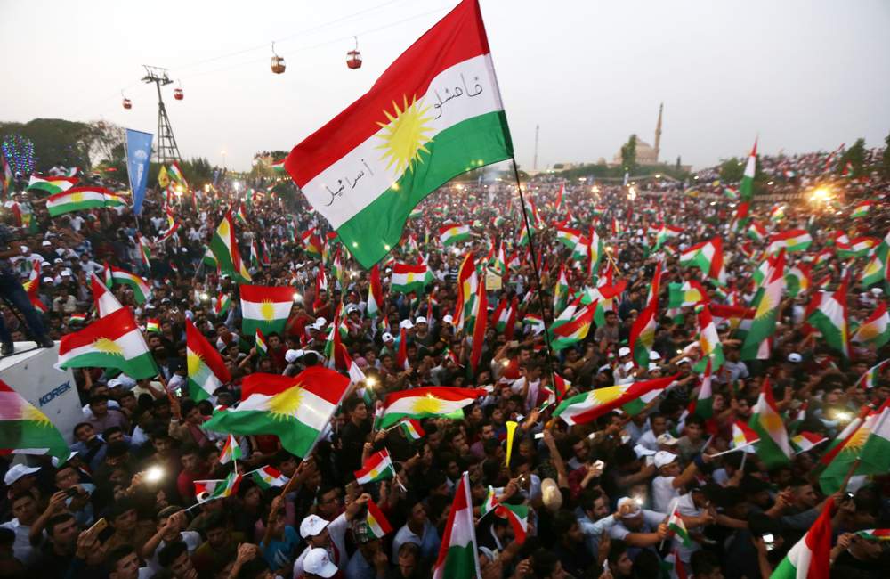 Kurdos iraquíes se manifiestan en un evento de convocatoria al referéndum (AFP)