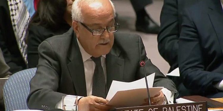 Enviado de la Autoridad Palestina a la ONU Riyad Mansour en el Consejo de Seguridad de la ONU, 8 de diciembre de 2017 (Naciones Unidas)