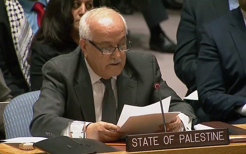 Enviado de la Autoridad Palestina a la ONU Riyad Mansour en el Consejo de Seguridad de la ONU, 8 de diciembre de 2017 (Naciones Unidas)