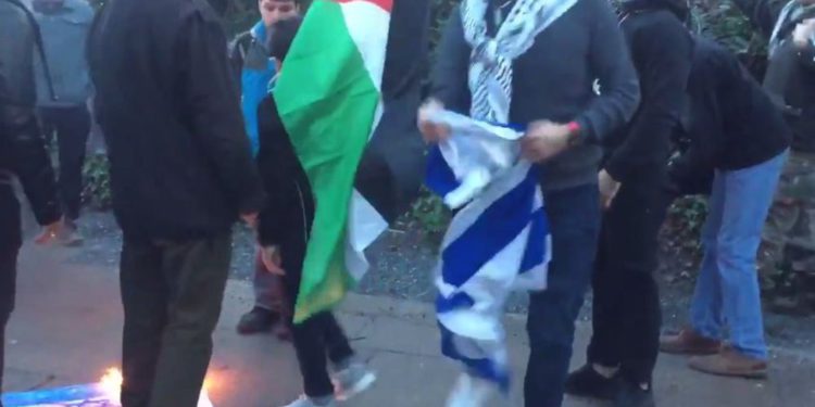 Manifestantes queman banderas israelíes en Vancouver