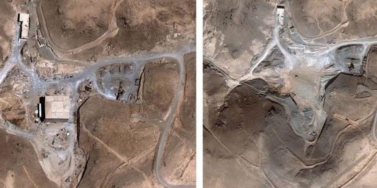 Imágenes satelitales antes y después del reactor nuclear sirio en al-Kibar, que fue alcanzado por Israel en 2007. (AP / Digital Globe)