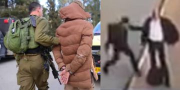 Un soldado israelí arresta a un terrorista musulmán después de una redada en la ciudad de Shjem, el 18 de marzo de 2018. (Portavoz de las FDI)