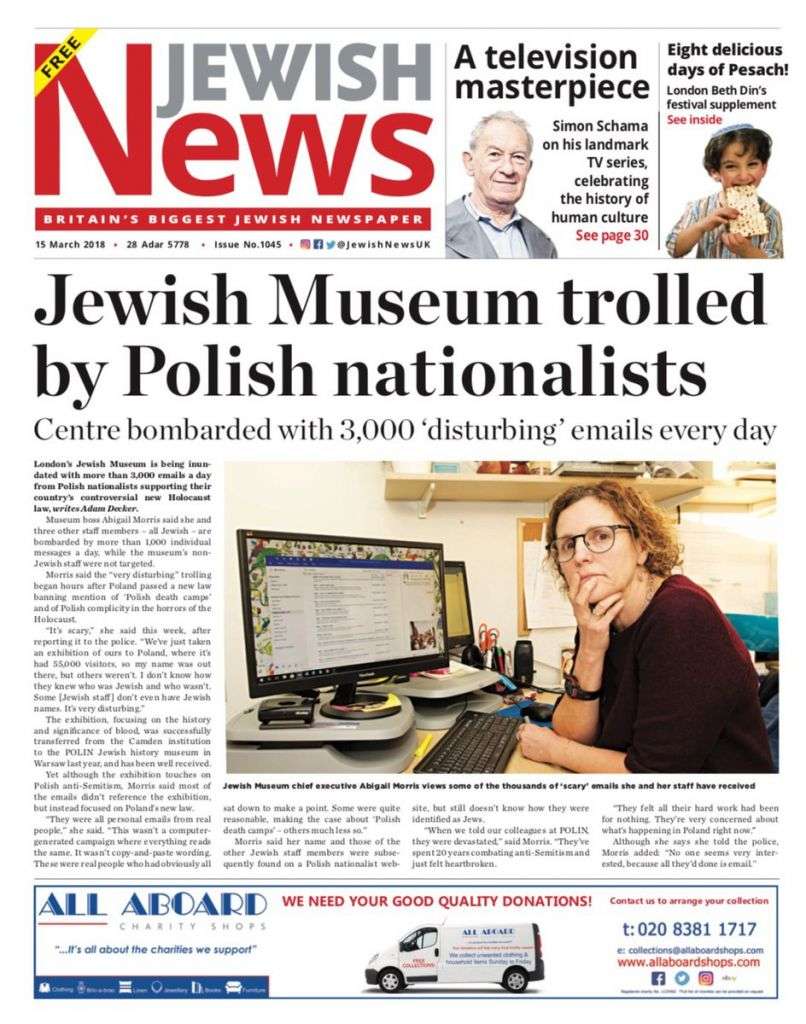 La portada del Jewish News de esta semana presenta el ataque al Museo Judío de Londres.