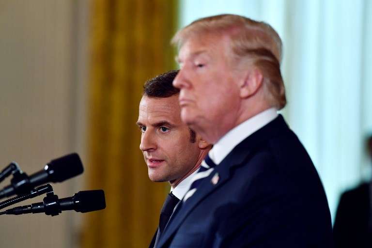 El presidente de los Estados Unidos, Donald Trump, y el presidente francés, Emmanuel Macron, celebraron una conferencia de prensa conjunta en la Casa Blanca en Washington, DC, el 24 de abril de 2018. (AFP Photo / Nicholas Kamm)
