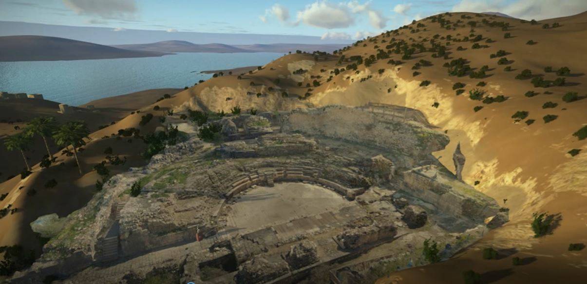 Una fotografía tridimensional avanzada del anfiteatro en Tiberíades tal como aparece en el sitio interactivo del Sendero del Sanedrín. (Ya'akov Shmidov, Autoridad de Antigüedades de Israel)
