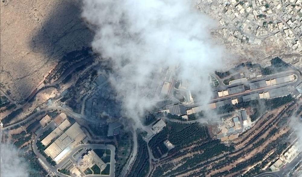 Una imagen de satélite que muestra el Centro de Investigación y Desarrollo de Barzah después de ser golpeado por las operaciones de la coalición y los Estados Unidos en Damasco, Siria, el 14 de abril de 2018. \ HANDOUT / REUTERS