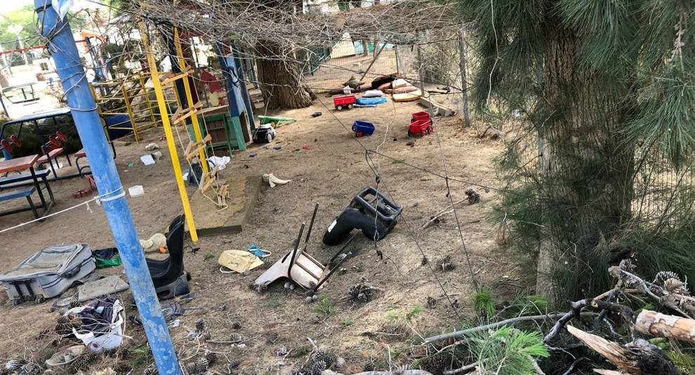 El jardín de infantes donde cayó una granada de mortero, esta mañana (Foto: Yedidya Harush, TPS)