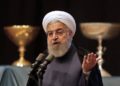 El presidente de Irán, Hassan Rouhani, pronuncia un discurso en la ciudad de Tabriz, en la provincia noroccidental de Azerbaiyán Oriental, el 25 de abril de 2018 (ATTA KENARE / AFP)