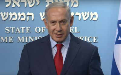 Primer ministro Benjamin Netanyahu en una reacción en video a la cumbre Trump-Kim en Singapur el 12 de junio de 2018. 
