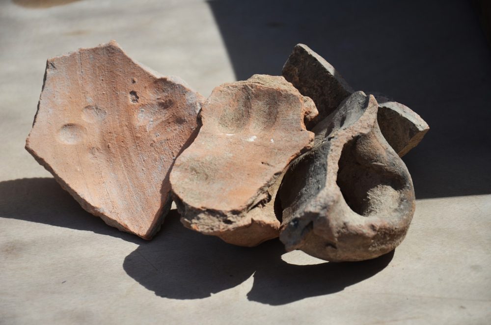 Huellas dactilares de los alfareros que sujetaron las manijas al cántaro hace unos 1.500 años en esta zona industrial antigua del norte de Gedera. (Yoli Schwartz, Autoridad de Antigüedades de Israel)