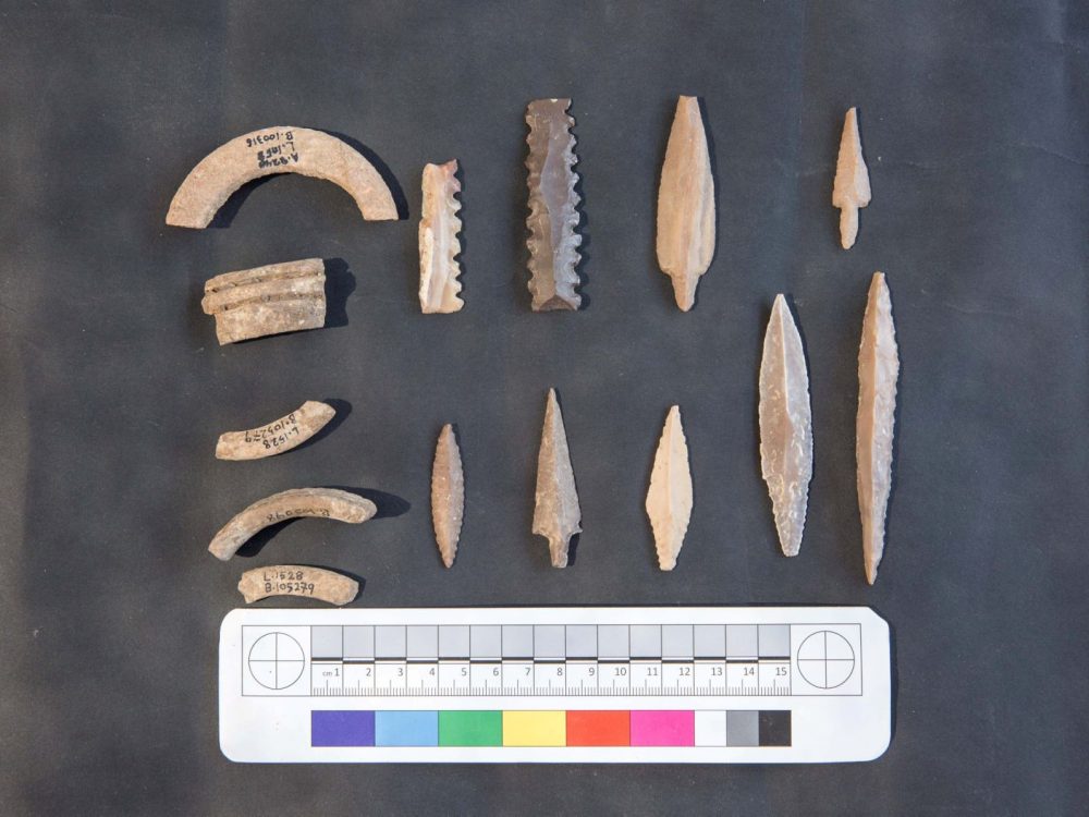 Herramientas de pedernal encontradas en el pueblo neolítico de 9,000 años de antigüedad,  Crédito: Emil Salman