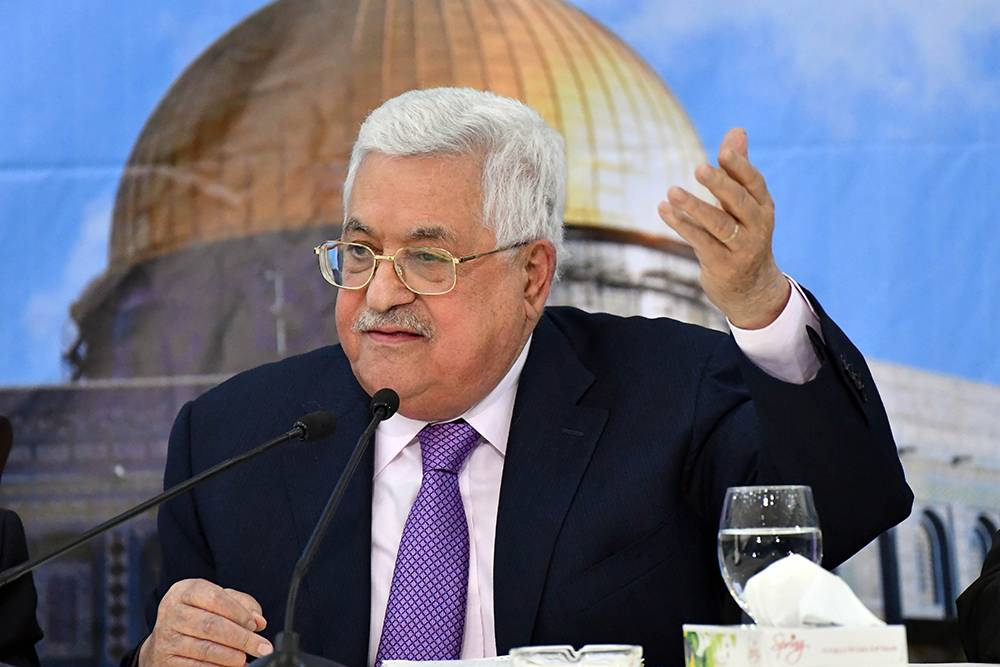 El presidente de la Autoridad Palestina Mahmoud Abbas pronunciar un discurso el 15 de agosto de 2018. (WAFA)
