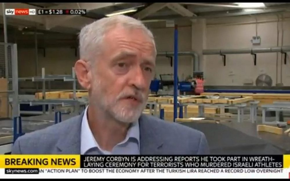 El líder laborista del Reino Unido, Jeremy Corbyn, admite que asistió a una ceremonia para honrar a los terroristas tras el ataque de los Juegos Olímpicos de Munich en 1972 el 13 de agosto de 2018. (Captura de pantalla: Sky News)