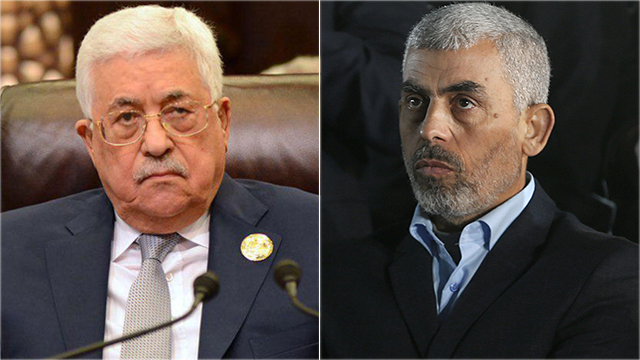 El presidente de la AP Mahmoud Abbas (L) y el líder de Hamás Yahya Sinwar (Foto: AFP, EPA)