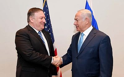 El Primer Ministro Benjamin Netanyahu se reúne con el Secretario de Estado de los Estados Unidos Mike Pompeo en la ONU en Nueva York el 26 de septiembre de 2018 (Avi Ohayon / GPO)
