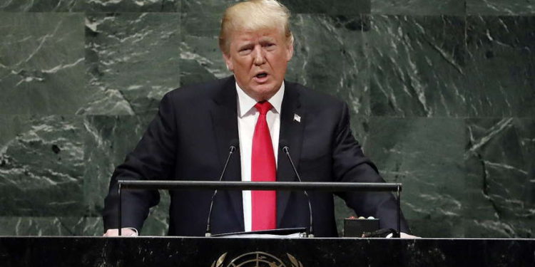 El presidente Donald Trump se dirige a la 73ª sesión de la Asamblea General de las Naciones Unidas, en la sede de la ONU, el martes 25 de septiembre de 2018. (AP Photo / Richard Drew)
