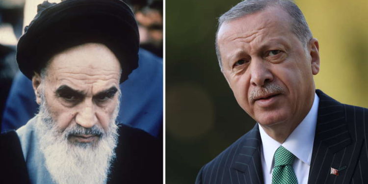 El ayatolá Ruhollah Jomeini de Irán (izquierda) en 1978 y el presidente de Turquía, Recep Tayyip Erdogan en 2018. (Fuentes de imagen: Khomeini - Hulton Archive / Getty Images; Erdogan - Sean Gallup / Getty Images)