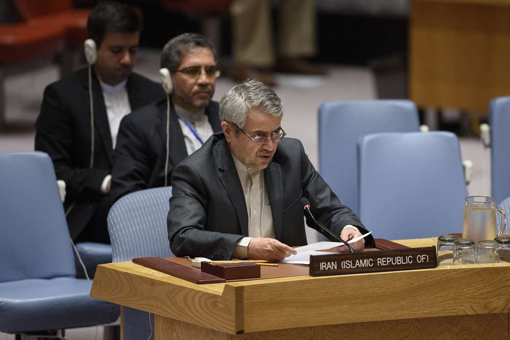 Gholamali Khoshroo, Representante Permanente de Irán ante la ONU, se dirige a la reunión del Consejo de Seguridad sobre la situación en el Medio Oriente el 11 de septiembre de 2018. (ONU / Loey Felipe)