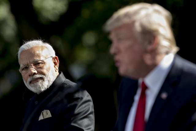 Narendra Modi, primer ministro de la India, y el presidente de los Estados Unidos, Donald Trump, en una declaración conjunta en el Jardín de las Rosas de la Casa Blanca en Washington, DC, EE. UU., 26 de junio de 2017. Crédito: Bloomberg