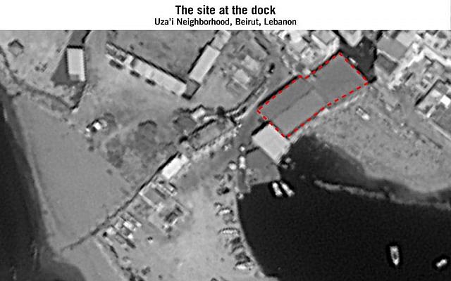 Una imagen de satélite lanzada por las Fuerzas de Defensa de Israel que muestra sitios cerca del aeropuerto internacional de Beirut que según el ejército está siendo utilizado por Hezbolá para convertir misiles regulares en municiones guiadas de precisión, el 27 de septiembre de 2018. (Fuerzas de Defensa de Israel)