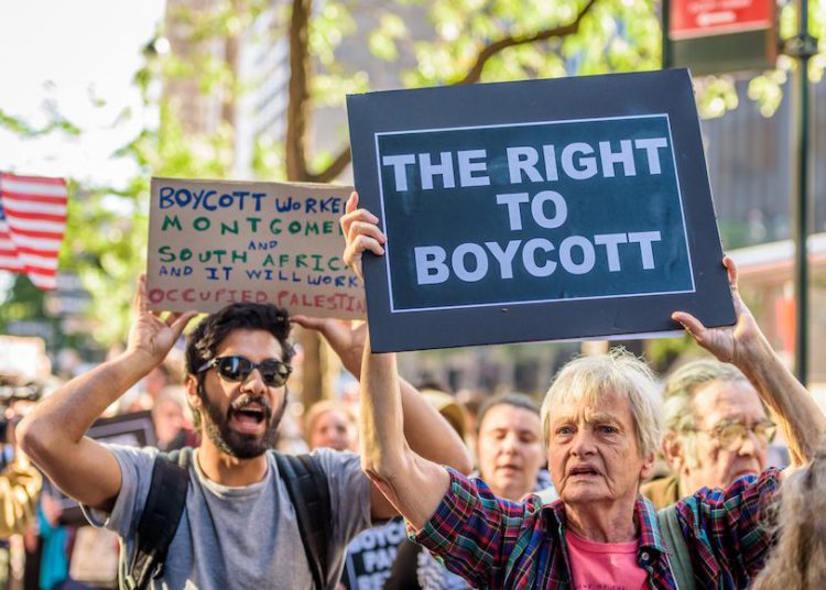 Manifestantes que protestaban contra Israel en la ciudad de Nueva York, junio de 2016. (Erik McGregor / Pacific Press / LightRocket a través de Getty Images)