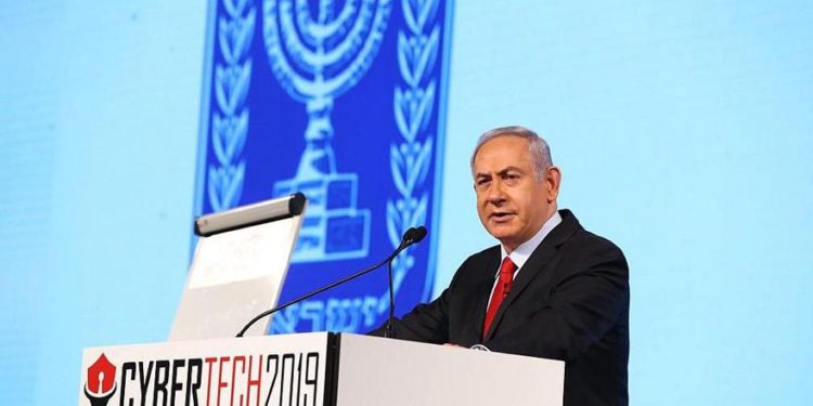 El primer ministro Benjamin Netanyahu en la conferencia CyberTech el 29 de enero de 2019, en Tel Aviv (Gilad Kavalerchik)