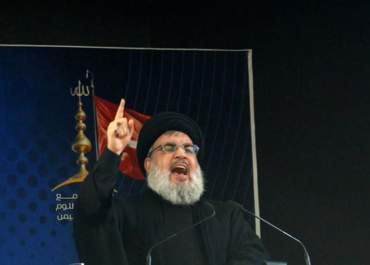 El líder de Hezbollah, Sayyed Hassan Nasrallah, pronuncia un discurso. (Crédito de la foto: REUTERS)