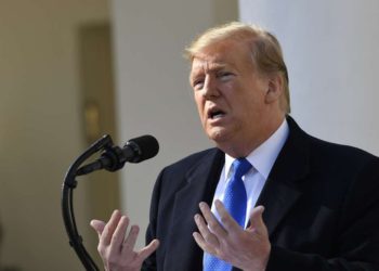 El presidente de los Estados Unidos, Donald Trump, habla durante un evento en el Rose Garden en la Casa Blanca, el 15 de febrero de 2019, en Washington. (Foto AP / Susan Walsh)