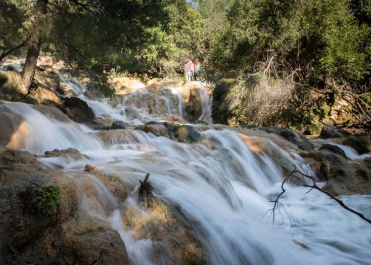 Las cascadas de Farod fluyen después de fuertes lluvias en la Baja Galilea el 19 de enero de 2019. (Hadas Parush / Flash90)