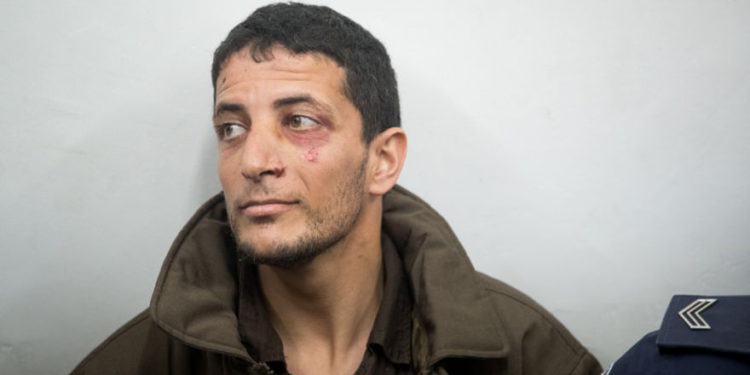 Arafat Irfaiya, acusado del asesinato de Ori Ansbacher, en la Corte de Magistrados de Jerusalén el 11 de febrero de 2019. (Yonatan Sindel / Flash90)