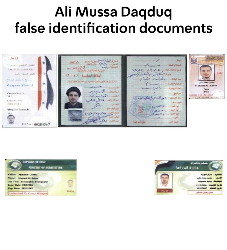 Tarjetas de identidad falsas utilizadas por el líder de Hezbolá, Ali Musa Daqduq. (Fuerzas de Defensa de Israel)