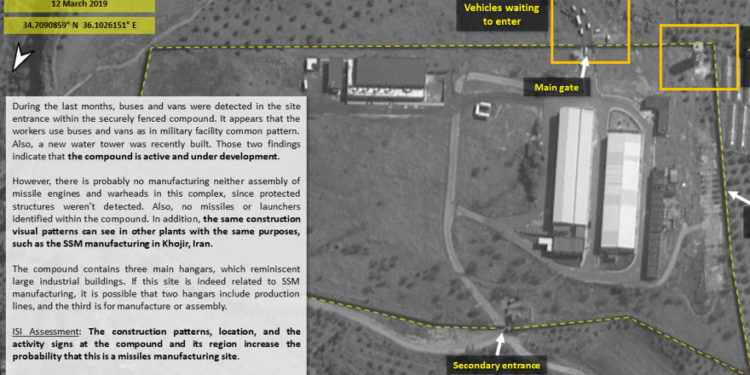 Foto satelital provista por ImageSat internacional (ISI) muestra una presunta instalación de producción de misiles en Siria (Foto: Cortesía de ISI)