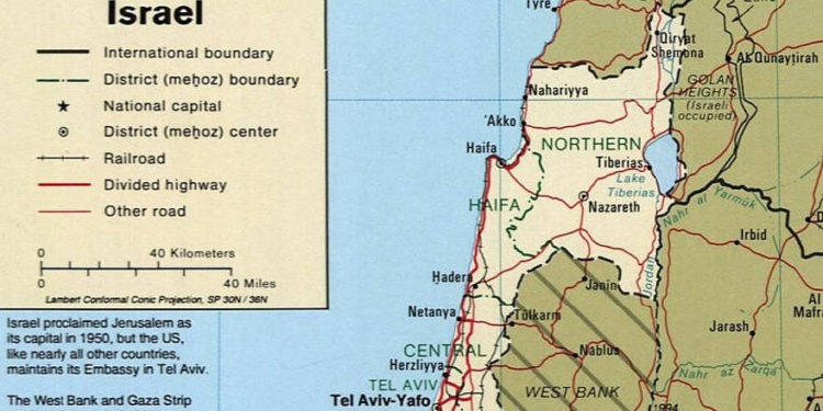 Una imagen del mapa de Israel de la CIA tomada el 28 de marzo de 2019, que refiere a los Altos del Golán como "ocupados por los israelíes". (Biblioteca del Congreso)