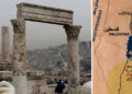 El templo romano de Hércules en la ciudadela de Amman, Jordania / Mapa de Jordania y la región en exhibición en Amman, Jordan - Reuters y Adam Sacks