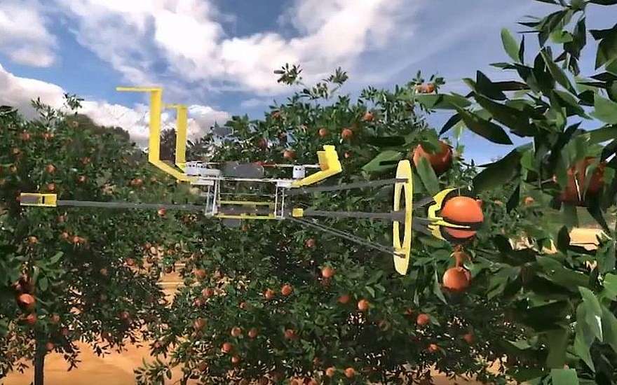 Una ilustración de cómo un dron de Tevel Aerobotics Technologies puede ayudar a recoger fruta (Captura de pantalla)