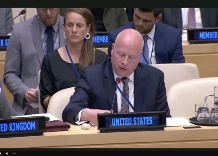 El enviado especial estadounidense Jason Greenblatt en la reunión de fórmula Arria de UNSC en Nueva York. (Crédito de la foto: CAPTURA DE PANTALLA / UN WEB TV)