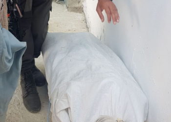 Un policía de fronteras se agacha para recoger los rollos robados, que estaban guardados envueltos en sacos de plástico | Editorial: Portavoz de la policía de Israel