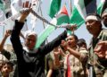 Palestinos en el campamento de Yarmuk en Damasco, Siria, se manifiestan contra el plan de paz del Medio Oriente de EE. UU. Foto: Reuters / Yamam Al Shaar