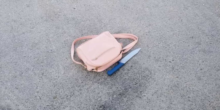 Un cuchillo encontrado en el bolso de una mujer palestina fuera del asentamiento judío en la ciudad de Hebrón en Cisjordania el 15 de julio de 2019. (Fuerzas de Defensa de Israel)