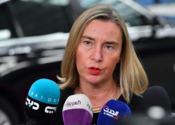 La Unión Europea para Asuntos Exteriores y Política de Seguridad Federica Mogherini responde a las preguntas de los periodistas durante una reunión de Asuntos Exteriores en la sede de la UE en Bruselas, el 15 de julio de 2019. (JOHN THYS / AFP)