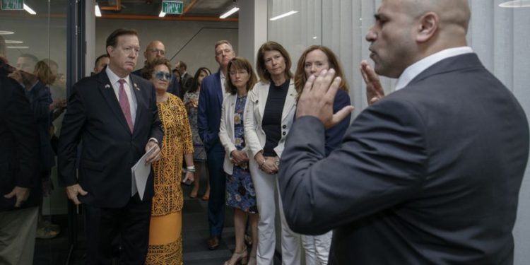 La delegación de congresistas estadounidenses visita Cobwebs Technologies en su reciente visita a Israel. (Crédito de la foto: COBWEB)