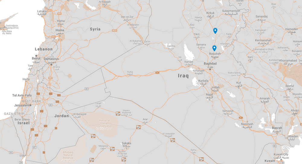 Localización de dos ataques israelíes contra objetivos iraníes en Irak. Fuente: Google Maps