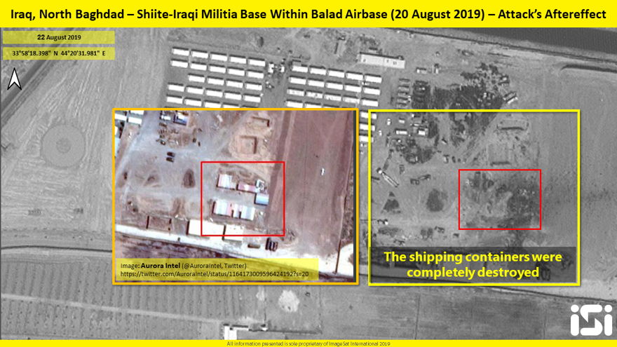 Base de la millicia chiita iraquí junto a la base aérea Balad (Imágenes depués del ataque)