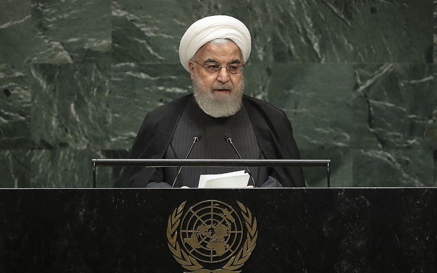 El presidente iraní, Hassan Rouhani, se dirige a la Asamblea General de las Naciones Unidas en la sede de la ONU en Nueva York el 25 de septiembre de 2019. (Drew Angerer / Getty Images / AFP)