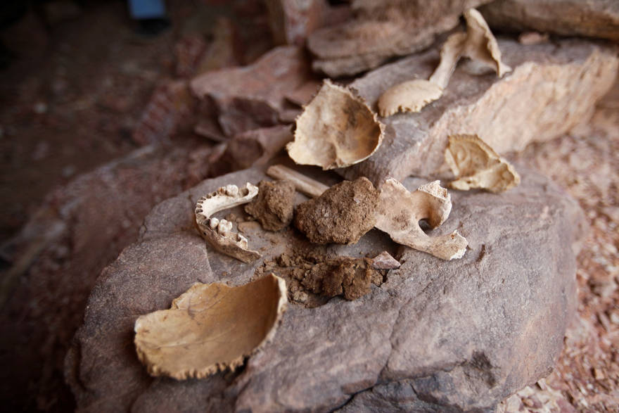 Los restos humanos de la Edad de Piedra que fueron descubiertos en una cueva en las afueras de Sanaa | Foto: REUTERS / Mohamed al-Sayaghi