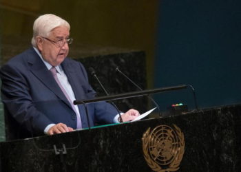 El ministro de Relaciones Exteriores de Siria, Walid al-Moallem, habla en la 74a sesión de la Asamblea General de las Naciones Unidas el 28 de septiembre de 2019 en Nueva York. (Johannes EISELE / AFP)
