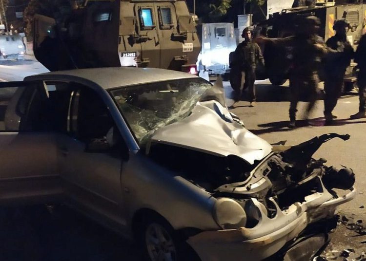 Se dice que el automóvil fue conducido en un intento de atentado contra la Policía de Fronteras cerca de Ramallah, 17 de octubre de 2019 (Policía de Fronteras)