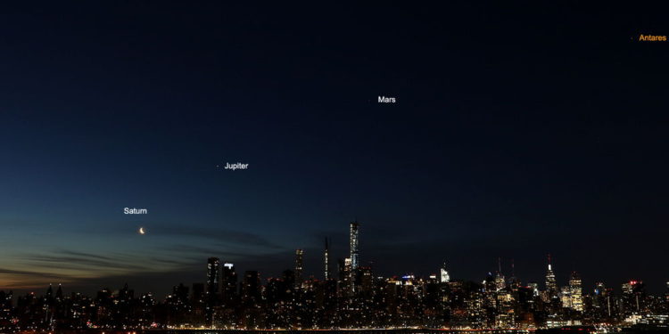 Espectáculo celeste: La Luna, tres planetas y la estrella roja Antares