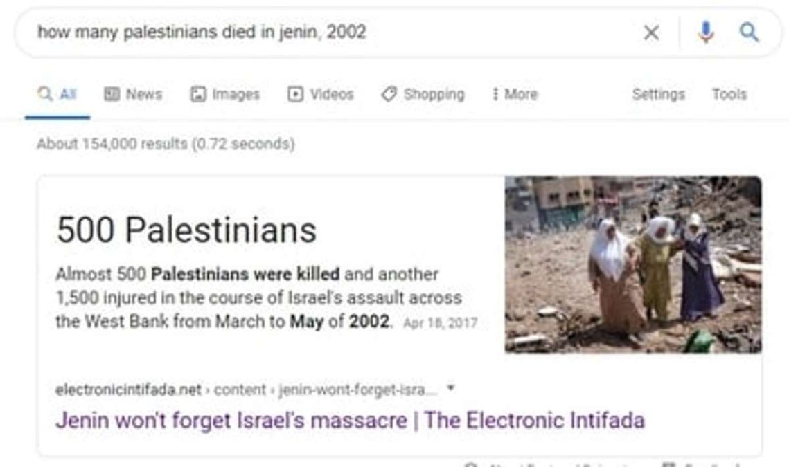 Las mentiras palestinas no mueren, Wikipedia y Google las mantienen vivas