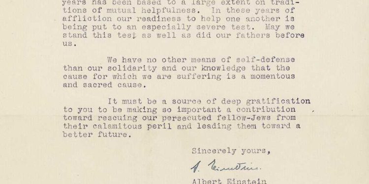 Carta de Albert Einstein de 1939 sobre los refugiados judíos será subastada